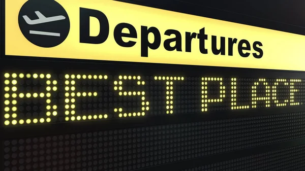Am besten platzieren Sie Wörter, die auf der Abflugtafel des Flughafens erscheinen. konzeptionelles 3D-Rendering — Stockfoto