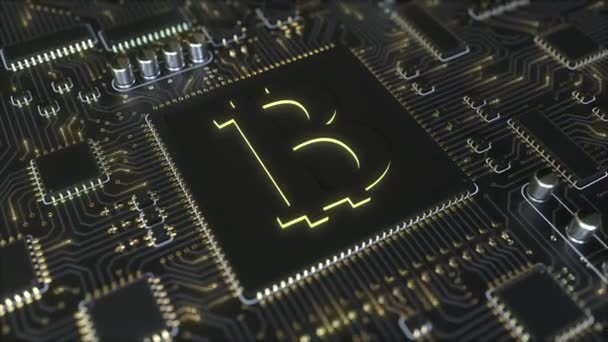 Operationele chipset met bitcoin symbool — Stockvideo