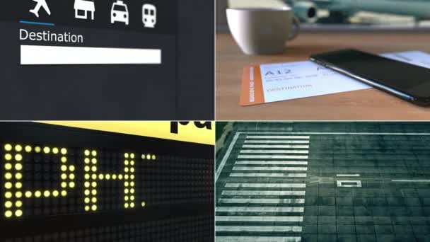 Voo para Filadélfia. Viajar para os Estados Unidos animação de montagem conceitual — Vídeo de Stock