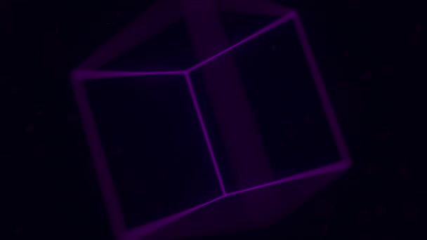 Rotación cubo luminiscente púrpura. Animación loopable relacionada con gráficos por computadora — Vídeo de stock