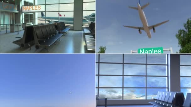 Voyage à Naples. Avion arrive en Italie montage conceptuel animation — Video