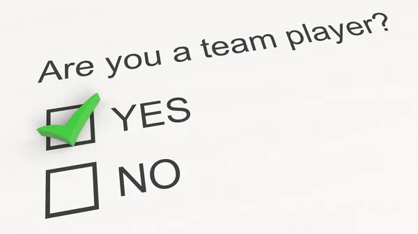 Pergunta e resposta: Você é um jogador de equipe - Sim. Renderização 3D conceitual — Fotografia de Stock