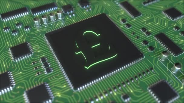 Σύμβολο νομίσματος Λίρα στερλίνα με ένα chipset. Εννοιολογική 3d animation — Αρχείο Βίντεο