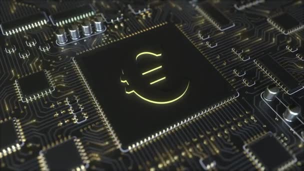 Символ евро на современном чипсете — стоковое видео