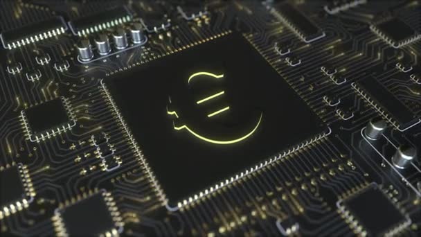 EUR euro símbolo de moneda en un chipset moderno — Vídeo de stock