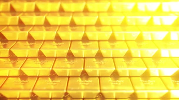 Stack van goudstaven of bullions. Loopbare 3d animatie — Stockvideo