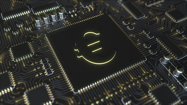 Euro euro-symbolen på en modern chipset. 3D-rendering — Stockfoto