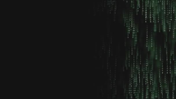 Stringhe di codice del computer verde, spazio nero per l'iscrizione. Sfondo di movimento loop — Video Stock
