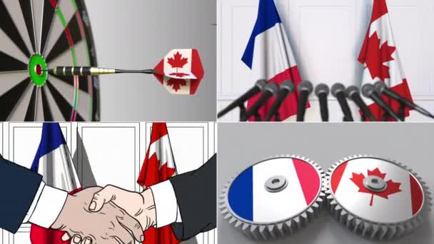 Cooperazione tra Francia e Canada. Montaggio di animazione concettuale — Video Stock