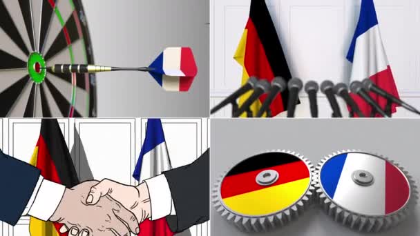 Duitsland en Frankrijk samenwerking. Conceptuele animatie montage — Stockvideo