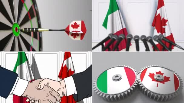 Italy and Canada cooperation. Conceptual animation montage — Stock Video