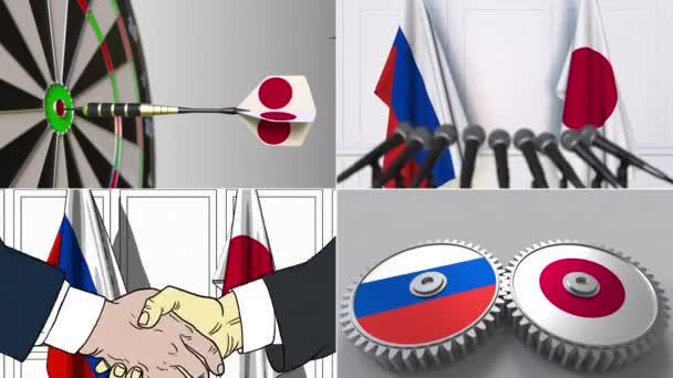 Rusko a Japonsko spolupráce. Konceptuální animace montáže — Stock video