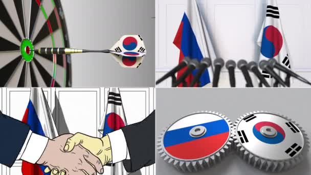 Russia and South Korea cooperation. Conceptual animation montage — Stock Video