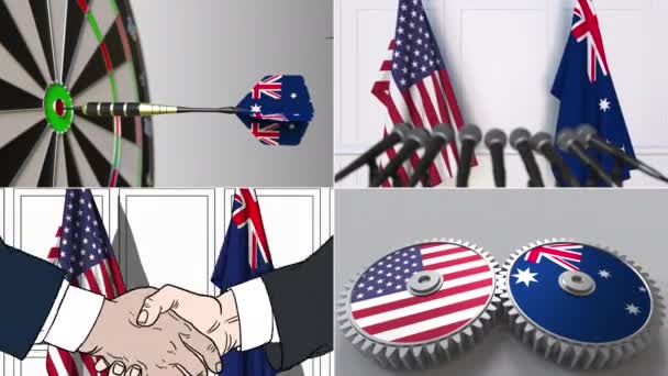 Verenigde Staten en Australië samenwerking. Conceptuele animatie montage — Stockvideo