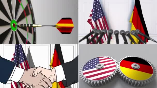Verenigde Staten en Duitsland samenwerking. Conceptuele animatie montage — Stockvideo