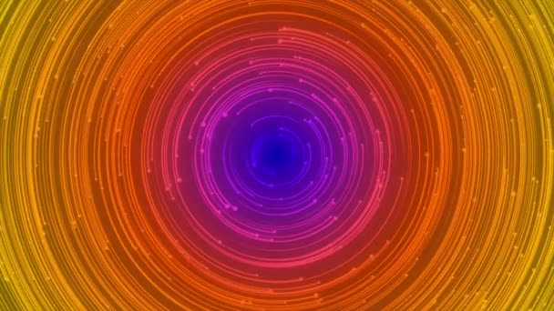 Roterende abstracte multicolor schijf gemaakt van deeltjes en routes. Loopbare beweging achtergrond — Stockvideo