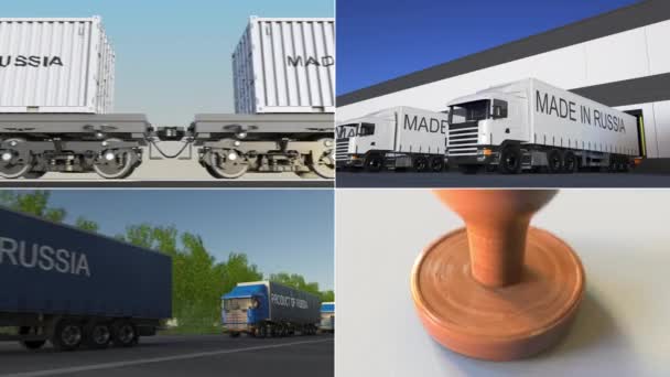 Made in Russia. Export or import conceptual montage animation — Stock Video