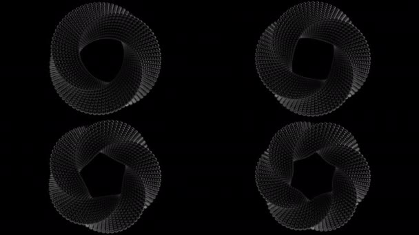 Transforming different Mobius tori made of black balls. 3D graphics related loopable animation, alpha matte — Stock Video