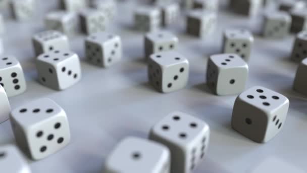 Dice with Euro symbol among scattered gambling dices. Forex success or finance related 3D animation — Stock Video