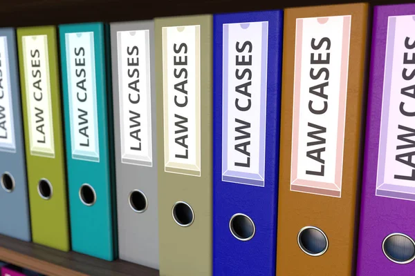 Ligantes de escritório com inscrição LAW CASES. Renderização 3D — Fotografia de Stock
