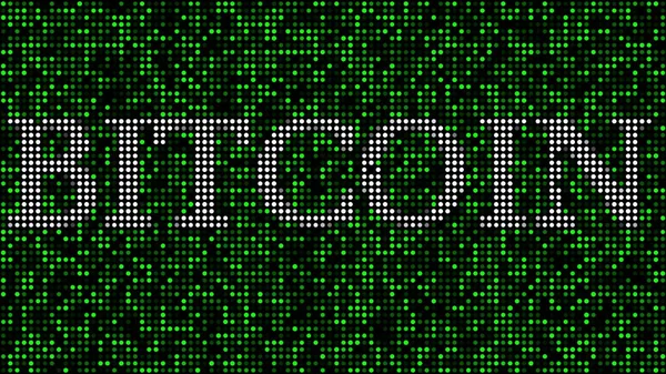 Weißes Wort Bitcoin zwischen grünen blinkenden Punkten Illustration — Stockfoto
