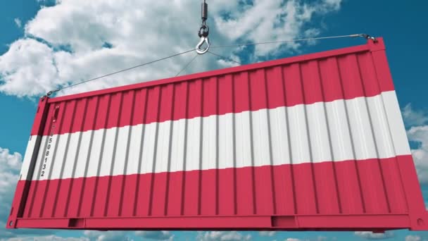 Contenedor con bandera de Austria. Animación conceptual 3D de importación o exportación austriaca — Vídeo de stock