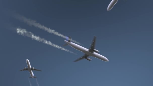 Aviones voladores revelan la leyenda de París. Viajar a Francia animación de introducción conceptual — Vídeo de stock