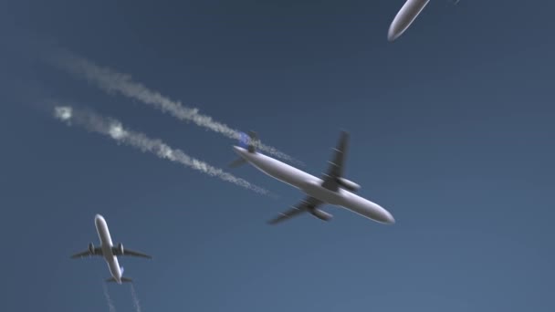 Airplanes Reveal London Caption Traveling United Kingdom Conceptual Intro Animation — Stock Video
