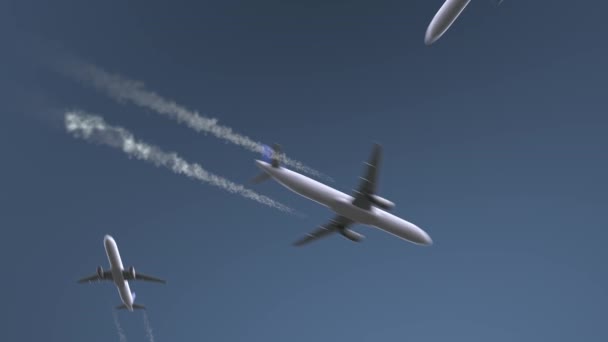 Flying airplanes reveal Rome caption. Traveling to Italy conceptual intro animation — Stock Video