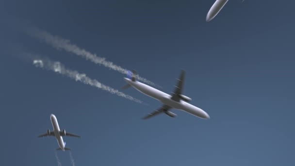 Fliegende Flugzeuge zeigen Alexandria Bildunterschrift. Reisen nach Ägypten konzeptionelle Intro-Animation — Stockvideo