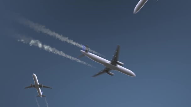 Aviones voladores revelan la leyenda de Port Harcourt. Viajar a Nigeria animación de introducción conceptual — Vídeos de Stock