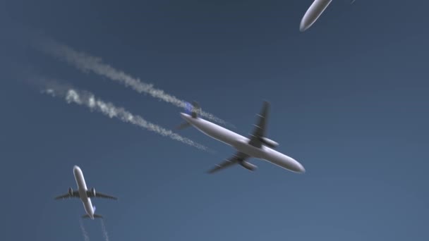 Fliegende Flugzeuge zeigen santo domingo Bildunterschrift. Reisen in die Dominikanische Republik konzeptionelle Intro-Animation — Stockvideo