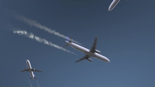 Aviones voladores revelan subtítulos de Taichung. Viajar a Taiwán intro-animación conceptual — Vídeos de Stock