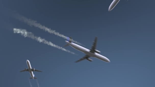Latające samoloty ujawnić Tampa podpis. Podróżując do Stanów Zjednoczonych koncepcyjny wstęp animacji — Wideo stockowe