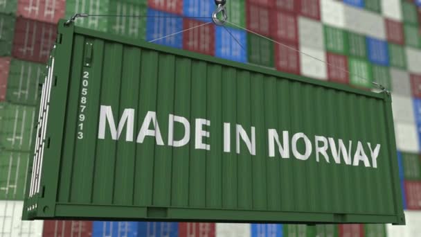 Cargo behållare med gjort i Norge bildtext. Norska importen eller exporten relaterade loopable animation — Stockvideo