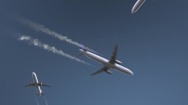 Latające samoloty ujawnić podpis Gujranwala. Podróżowanie do Pakistanu koncepcyjny wstęp animacji — Wideo stockowe