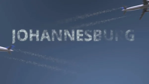 Літаючих літаків стежок і Йоганнесбург caption. Подорож в Південній Африці концептуальні 3d-рендерінг — стокове фото