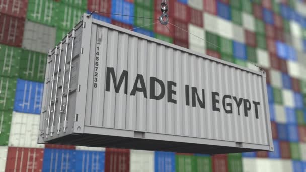 Lastning container med gjort i Egypten bildtext. Egyptiska import eller export relaterade loopable animation — Stockvideo