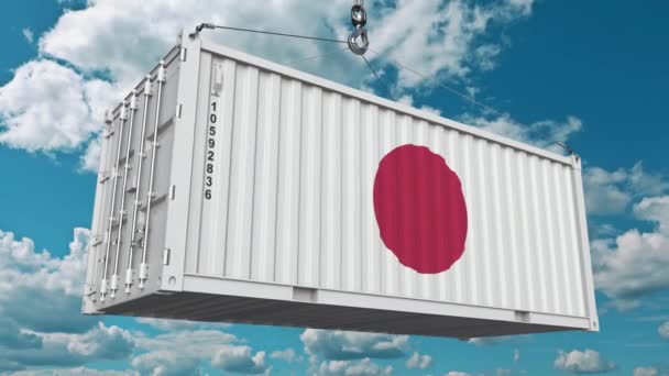 Verladecontainer mit japanischer Flagge. Japanische Import oder Export bezogene konzeptionelle 3D-Animation — Stockvideo