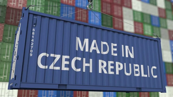 Container with MADE IN CZECH REPUBLIC legenda. Importação ou exportação relacionados com a renderização 3D — Fotografia de Stock