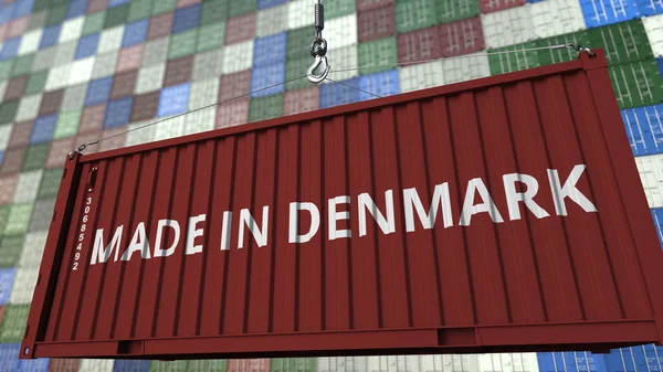 Контейнер з підписом зробив у Данії. Данська-імпорт або експорт пов'язані 3d-рендерінг — стокове фото