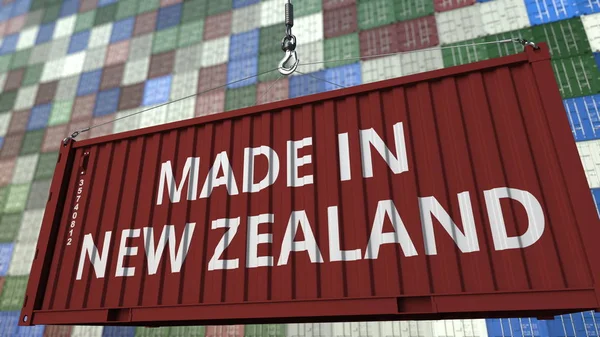 Перевезення вантажів у контейнерах з підписом зроблено в Новій Зеландії. Імпорт або експорт пов'язані 3d-рендерінг — стокове фото