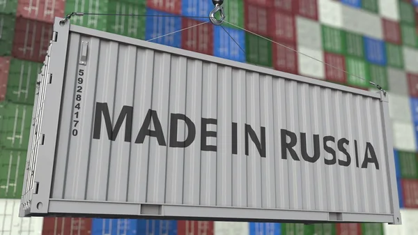 Konténer tett Oroszországban felirat betöltése. Orosz behozatali vagy kiviteli kapcsolódó 3d-leképezés — Stock Fotó