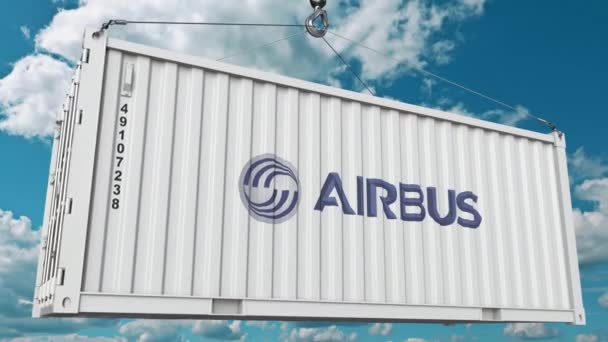 Airbus logosuna endüstriyel bir kapsayıcı. Editoryal animasyon — Stok video