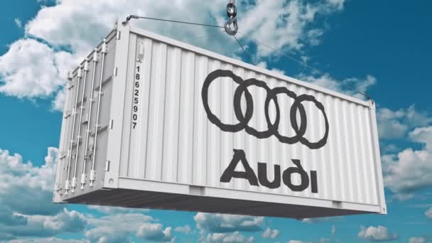 Verladecontainer mit Audi-Logo. redaktionelle Animation — Stockvideo