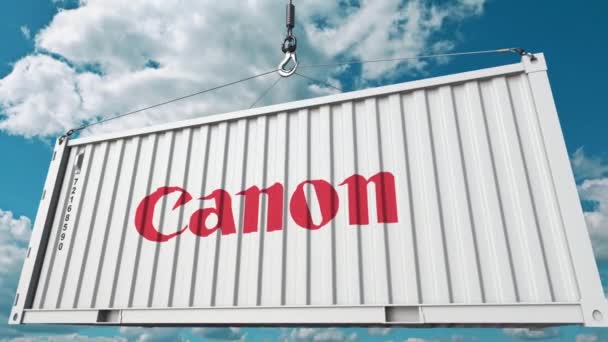 Container met Canon-logo. Redactionele 3d animatie — Stockvideo