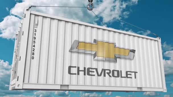 Verladecontainer mit Chevrolet-Logo. redaktionelle Animation — Stockvideo