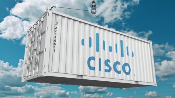 Cisco-Logo auf einem Industriecontainer. redaktionelle Animation — Stockvideo