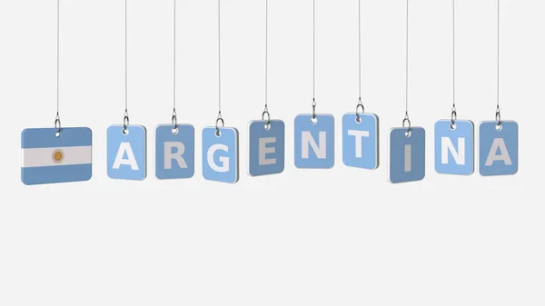 Bijschrift van Argentinië en de Argentijnse vlag op swingende platen, 3D-rendering — Stockfoto