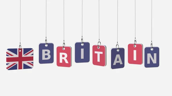 Storbritannien bildtext och brittiska flaggan på svängig plattor, 3d-rendering — Stockfoto